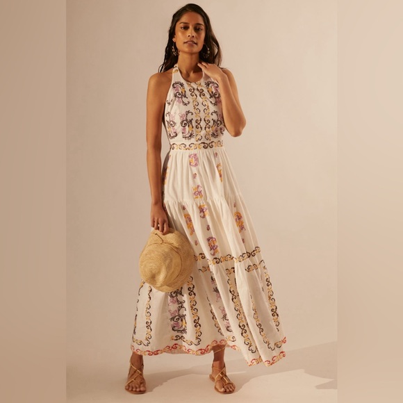 Anthropologie Dresses & Skirts - By Anthropologie Medallion embroided Halter Maxi Dress